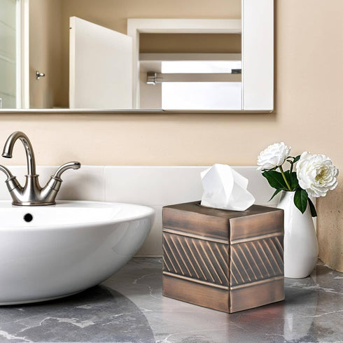 Handcrafted Wave Embossed Metal Square Tissue Box Cover